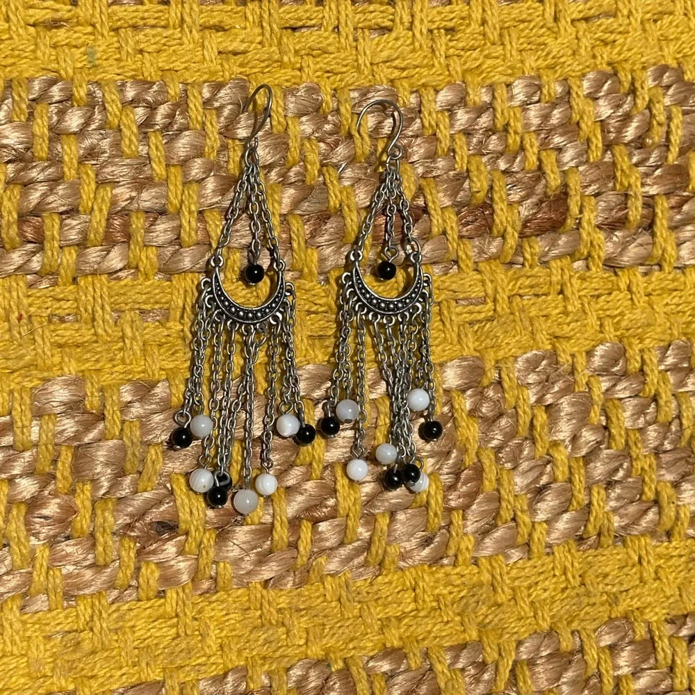 3 Pairs of Vintage Indian Bohemian Beaded Dangle Earrings
